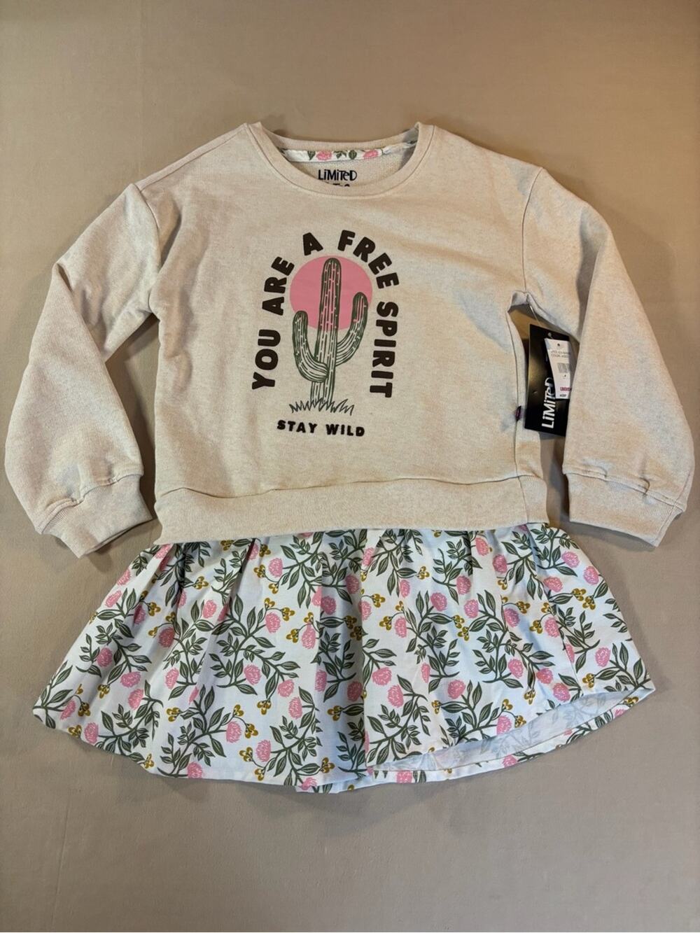 NWT Limited Too Cream & Floral ‘You Are A Free Spirit' Sweatshirt Dress Size 6X